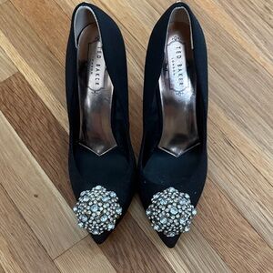 Ted Baker Black Pointed Toe Pumps with Crystal Cluster